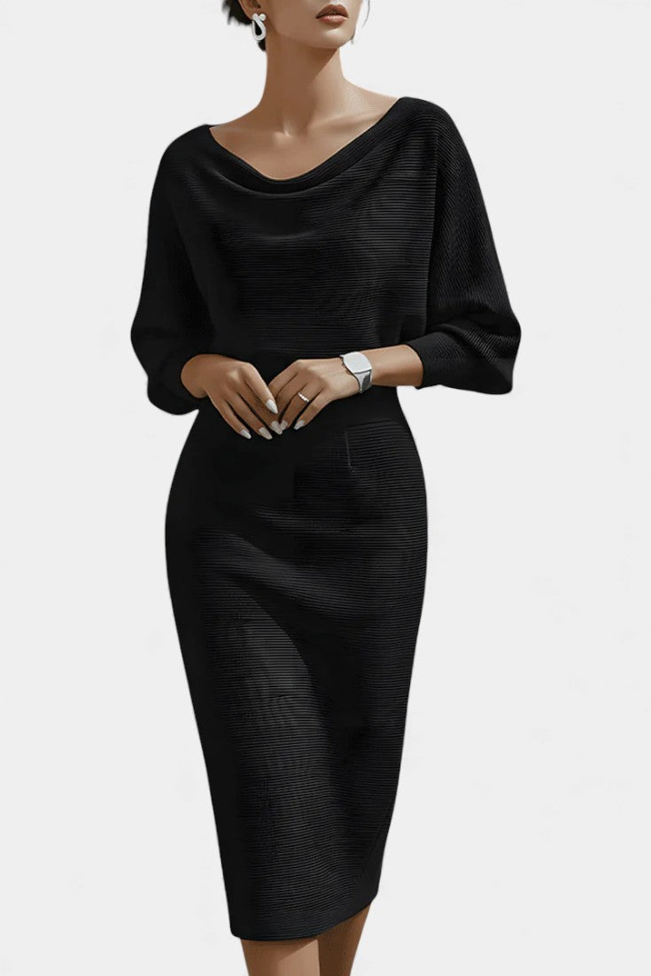 Marjolaine Batwing Sleeve Draped Midi Dress