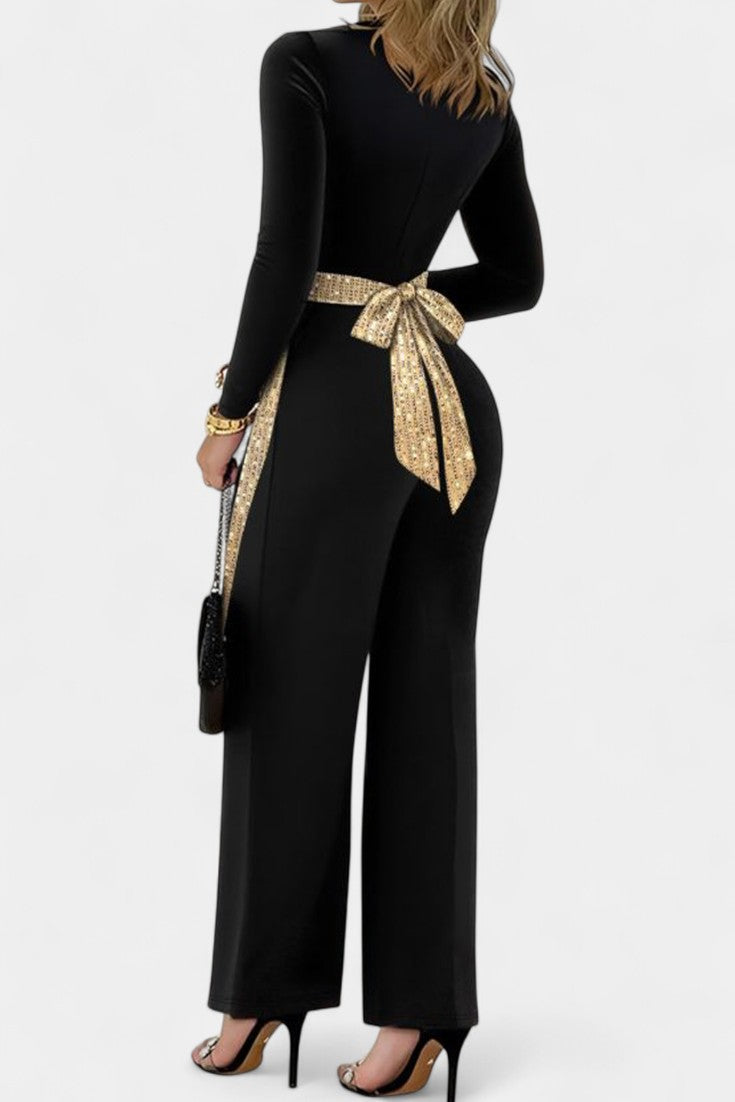 Cassiopéa™ - Chic Sequin Jumpsuit with Back Bow Detail