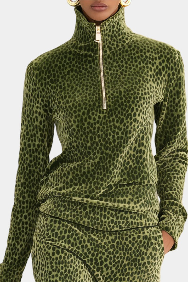 Avdotya™ - Retro Leopard High Collar Ensemble