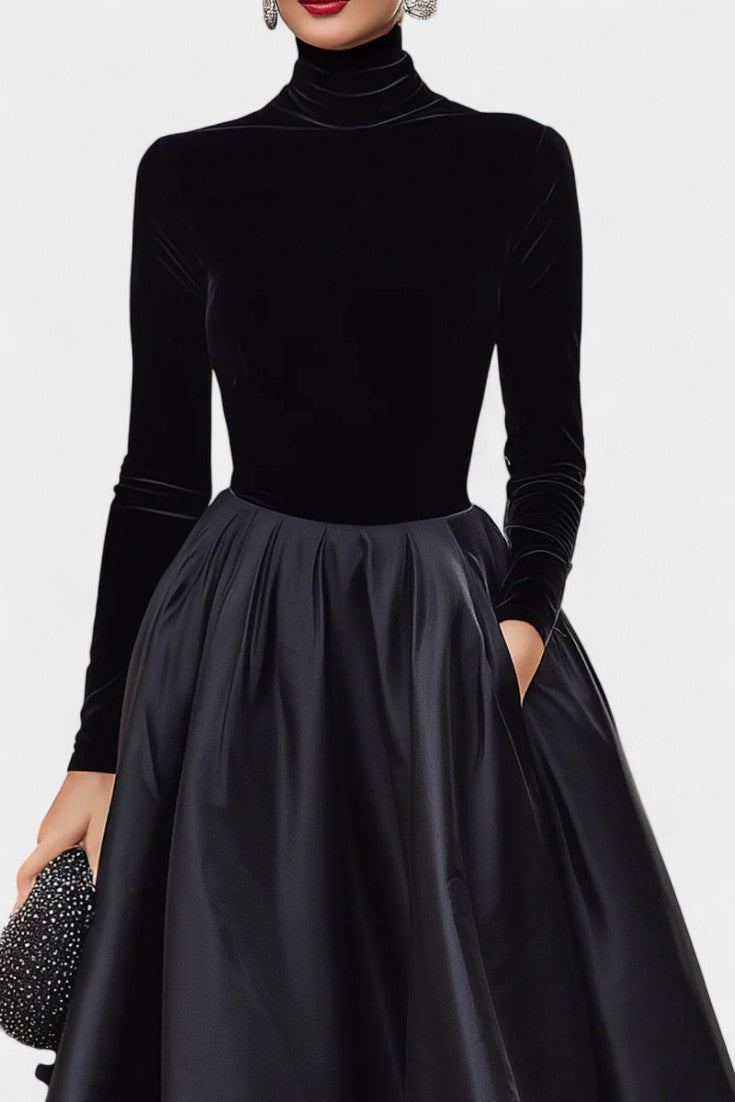 Two-Tone Velvet and Satin Mahaut Midi Dress