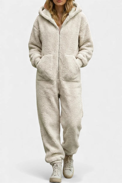Noelle™ - Zip-Up Hooded Plush Jumpsuit