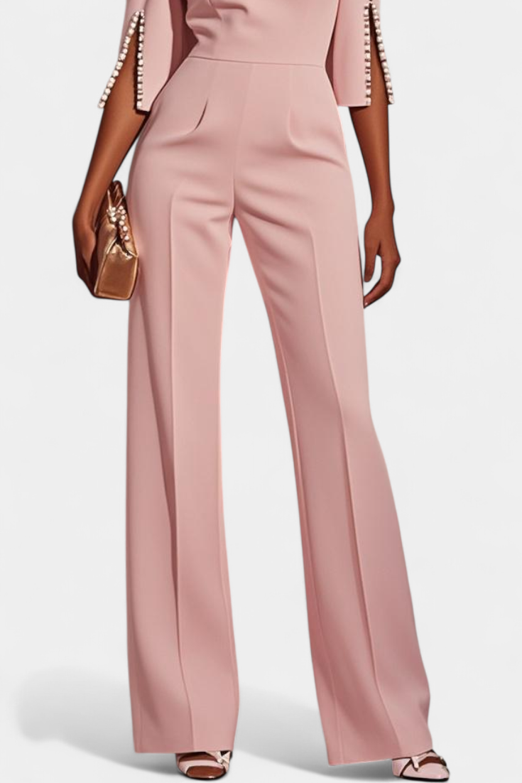 Chic™ - Three-Quarter Sleeve Jumpsuit with Pearl Accents