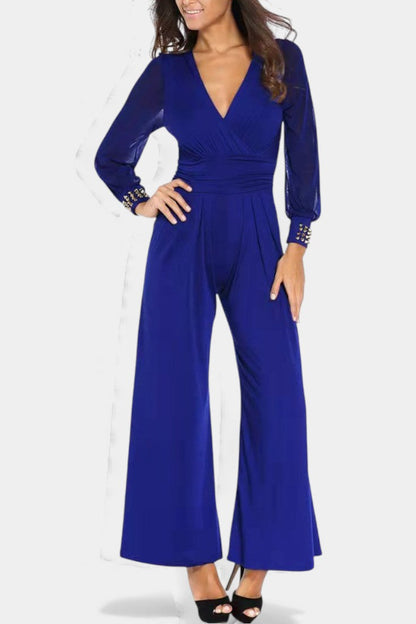 Élancia™ - Chic Black Fluid Jumpsuit Featuring Sheer Sleeves