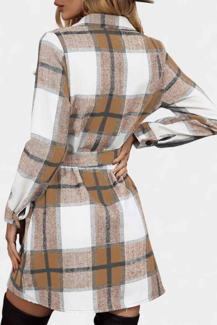 Masia Adjustable Belt Mini Check Shirt Dress