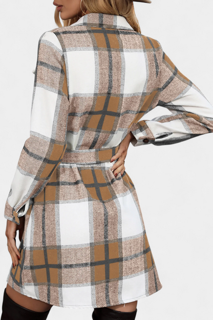 Masia Adjustable Belt Mini Check Shirt Dress