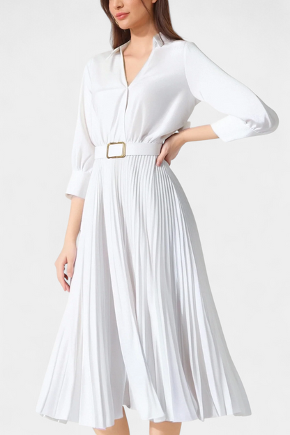 Michelle Notched Collar Midi Dress with Belt
