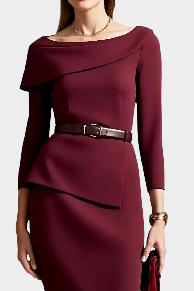 Joely Shawl Collar Cross-Over Dress with Belted Waist