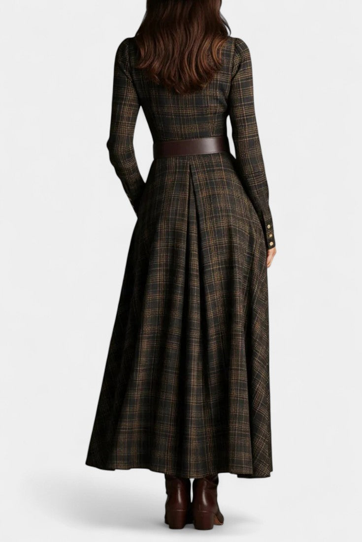 Brown and Black Plaid Long Shirt Dress by Aliette