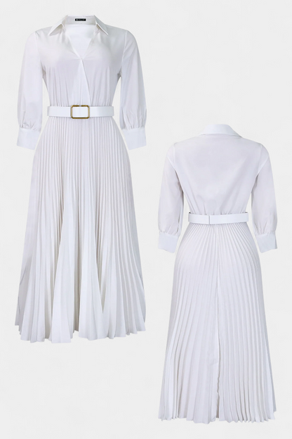 Michelle Notched Collar Midi Dress with Belt