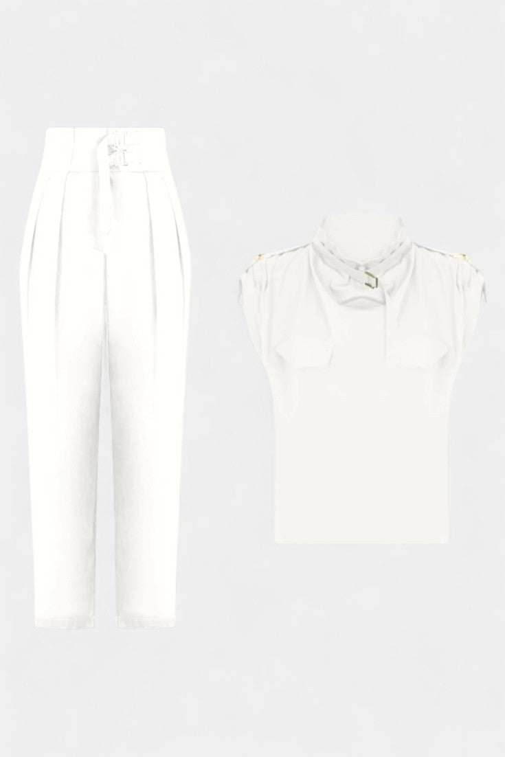 Cassis™ - Ruffled Collar Belted Jumpsuit with Straight Cut