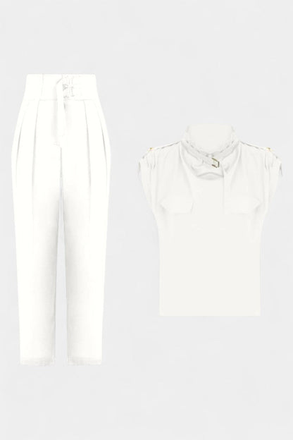 Cassis™ - Ruffled Collar Belted Jumpsuit with Straight Cut