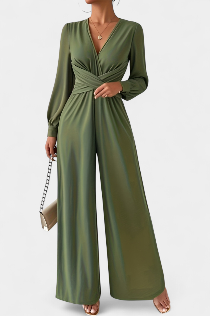 Eudora™ - Chic V-Neck Tailored Jumpsuit
