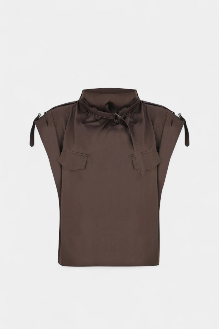 Cassis™ - Ruffled Collar Belted Jumpsuit with Straight Cut