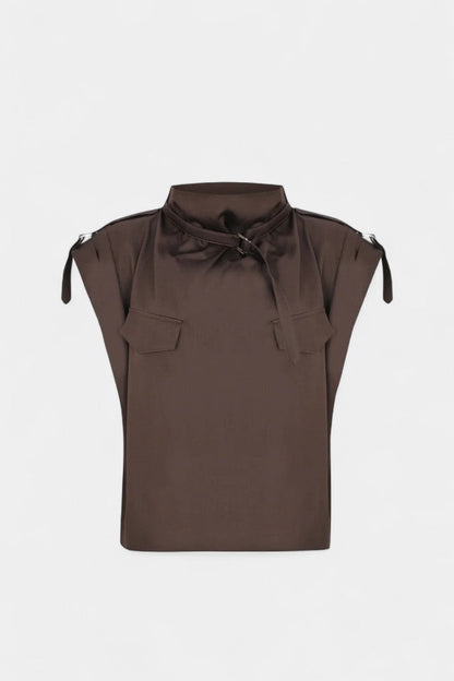 Cassis™ - Ruffled Collar Belted Jumpsuit with Straight Cut