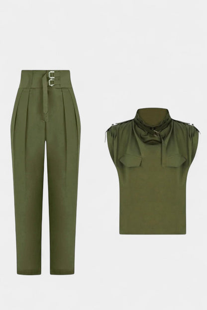 Cassis™ - Ruffled Collar Belted Jumpsuit with Straight Cut