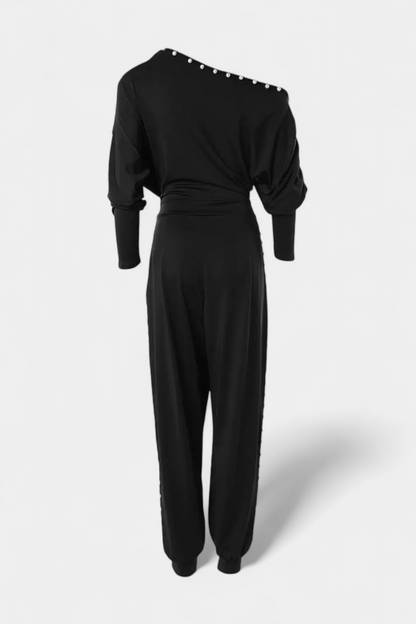 Selen™ - Asymmetrical Beaded Jumpsuit with Straight Leg Design