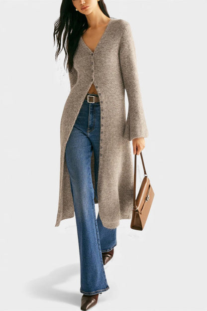 Dorénia V-Neck Midi Sweater Dress with Side Slit