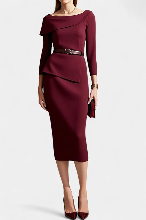 Joely Shawl Collar Cross-Over Dress with Belted Waist