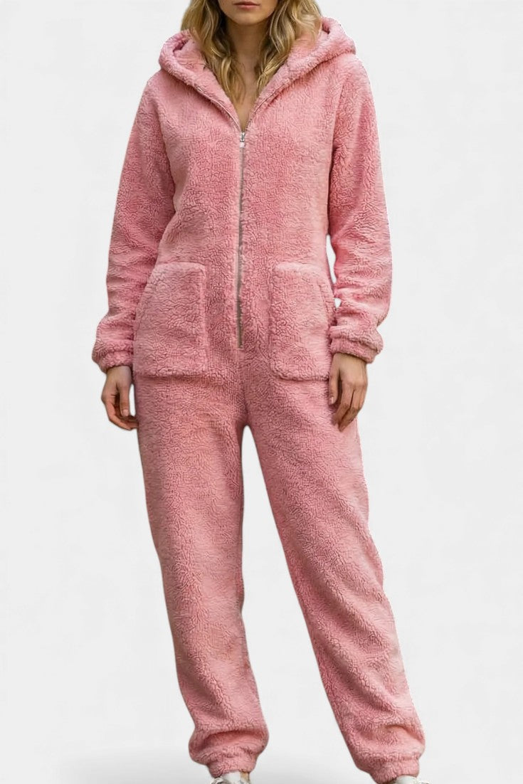 Noelle™ - Zip-Up Hooded Plush Jumpsuit