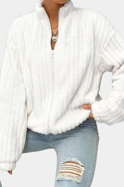 Bénigne High-Collar Casual Zip Cardigan