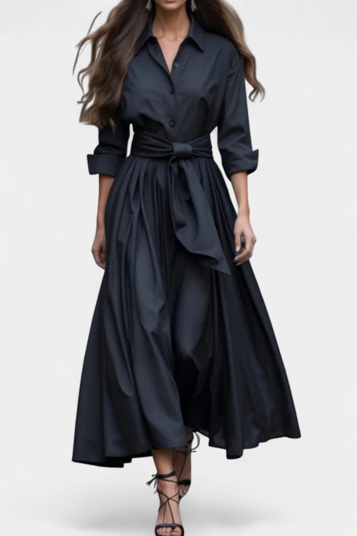 Lioren Twill Shirt Dress with Waist Tie