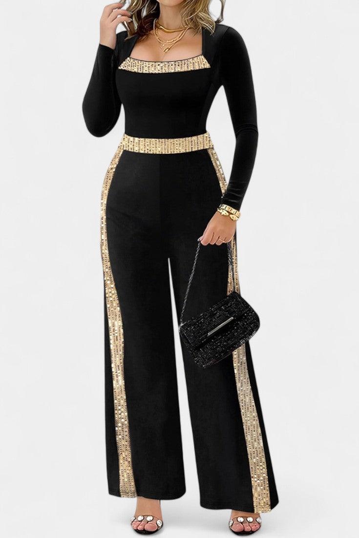 Cassiopéa™ - Chic Sequin Jumpsuit with Back Bow Detail