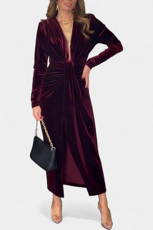 LaVerna Golden Robe with Deep V-Neckline and Front Slit