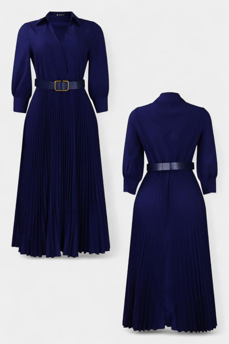 Michelle Notched Collar Midi Dress with Belt