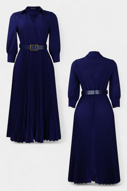 Michelle Notched Collar Midi Dress with Belt