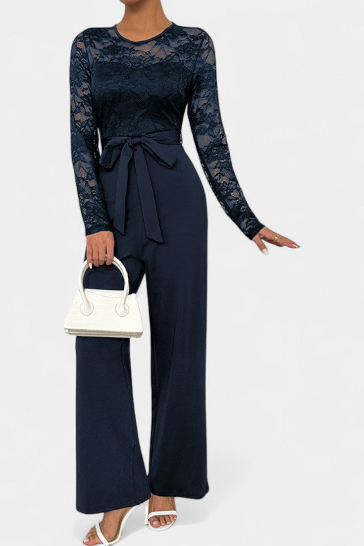 Éviana™ - Chic Lace Jumpsuit with Adjustable Tied Waist