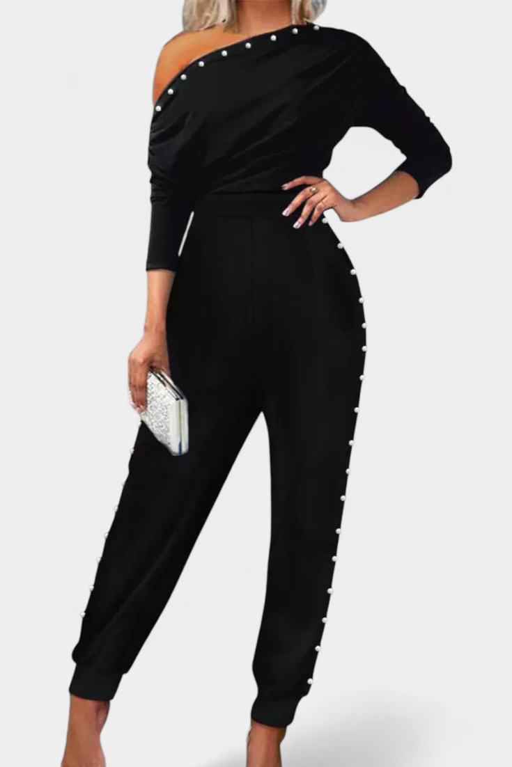 Selen™ - Asymmetrical Beaded Jumpsuit with Straight Leg Design
