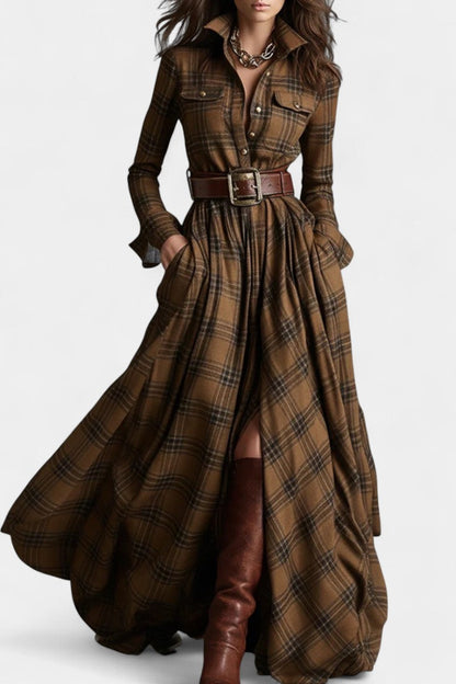 Eustelle Collared Plaid Maxi Dress