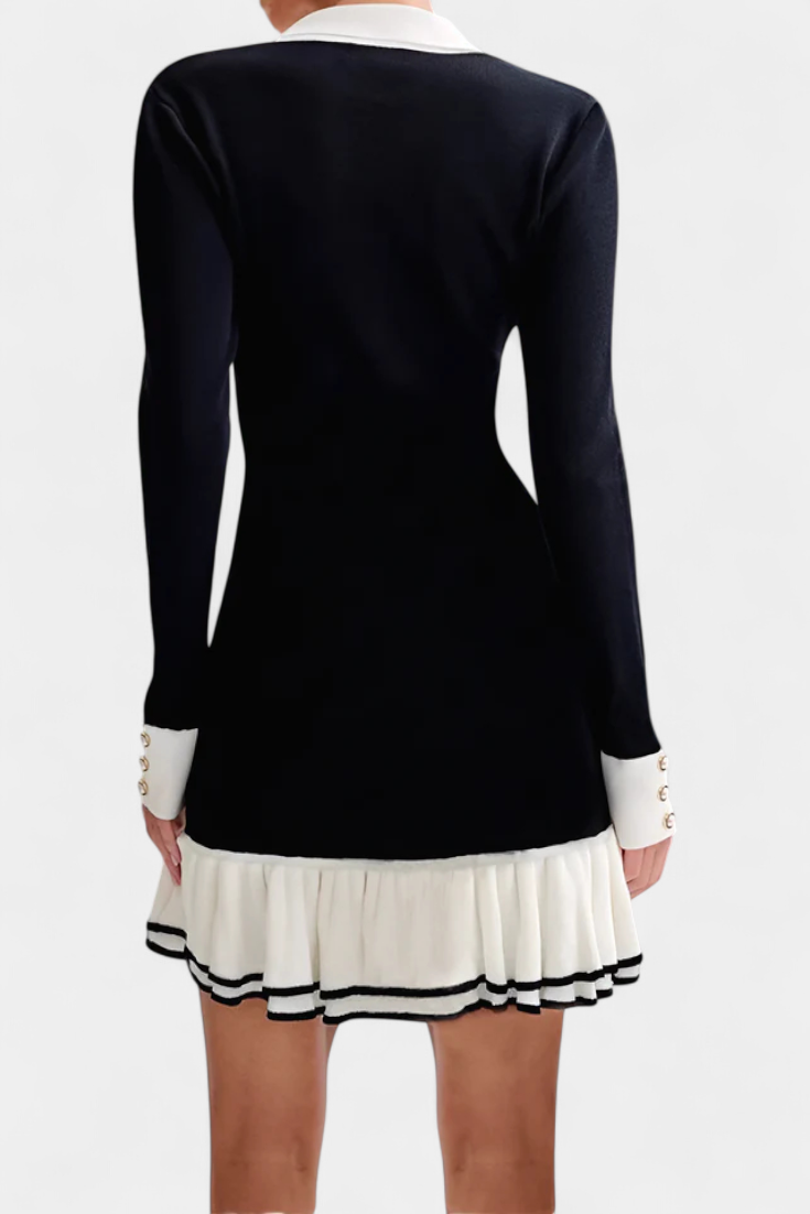 Layered Ruffle Two-Tone Sweater Dress by Faustine