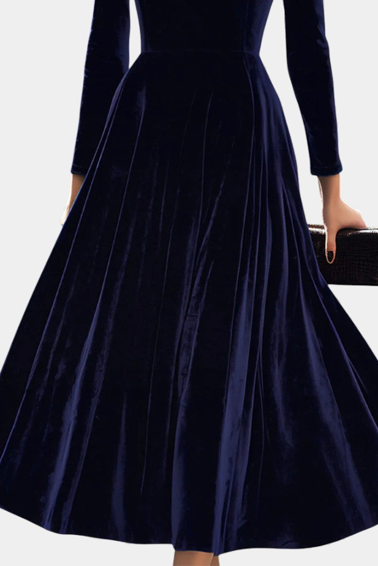 Zéliane Opulent Navy Blue Velvet Midi Dress