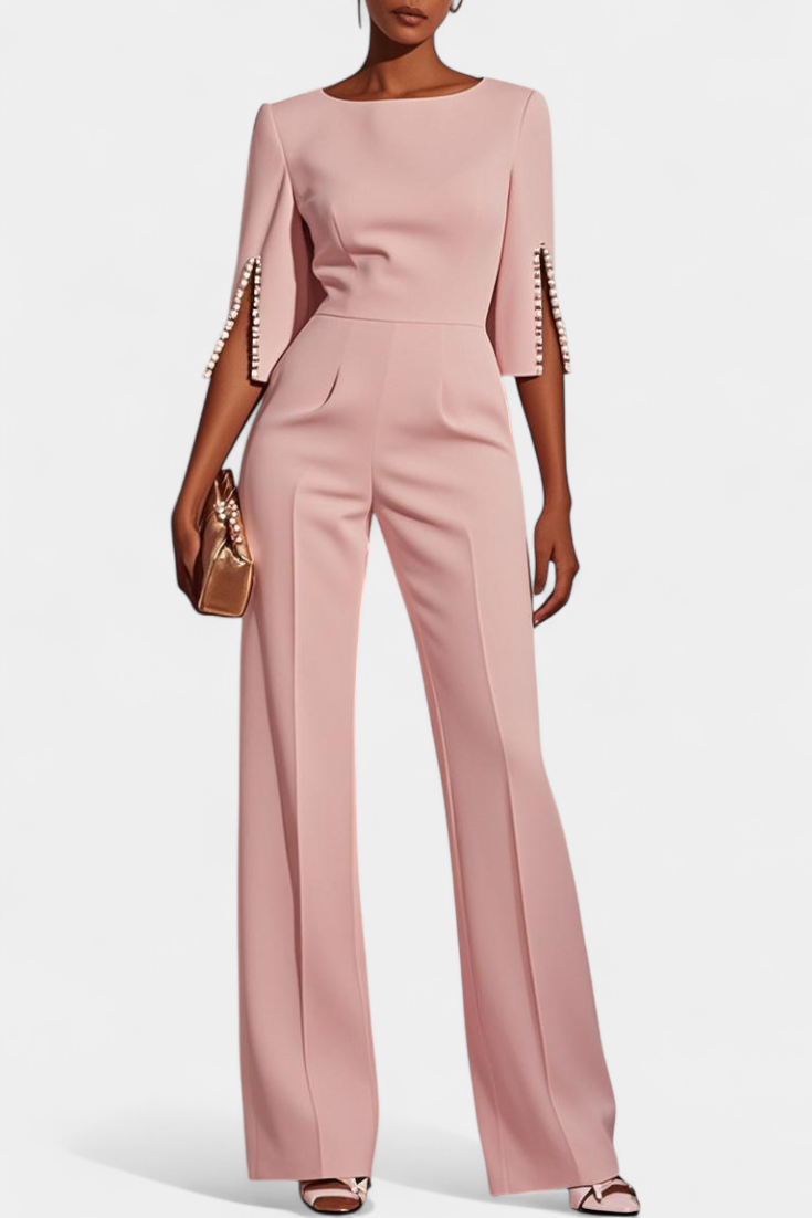 Chic™ - Three-Quarter Sleeve Jumpsuit with Pearl Accents