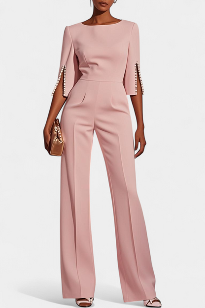 Chic™ - Three-Quarter Sleeve Jumpsuit with Pearl Accents