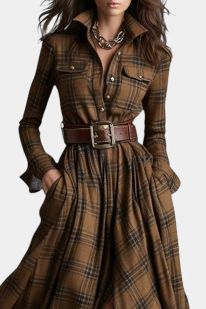 Eustelle Collared Plaid Maxi Dress