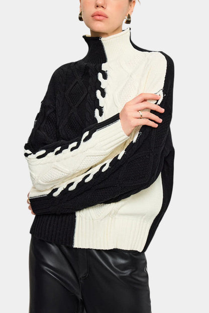 Sylvara Color-Blocked Knit Turtleneck Pullover