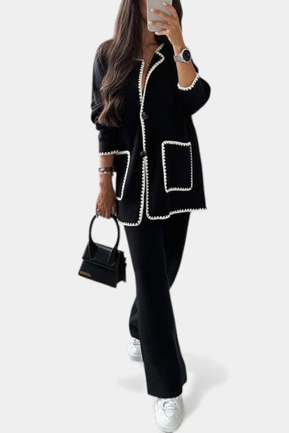 Xandra™ - Two-Piece Ensemble: Trimmed Jacket and Casual Pants