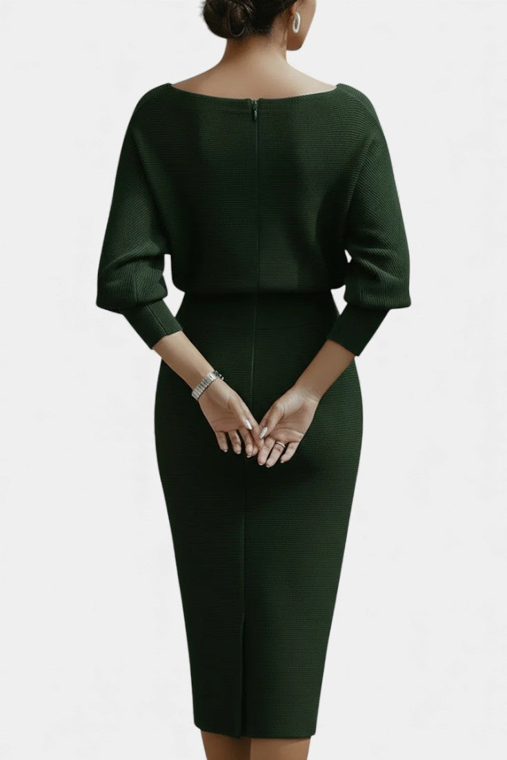 Marjolaine Batwing Sleeve Draped Midi Dress