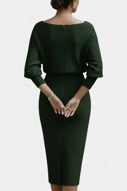 Marjolaine Batwing Sleeve Draped Midi Dress
