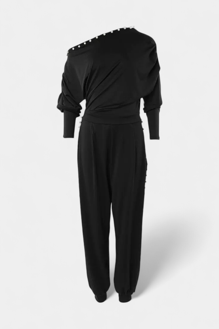 Selen™ - Asymmetrical Beaded Jumpsuit with Straight Leg Design