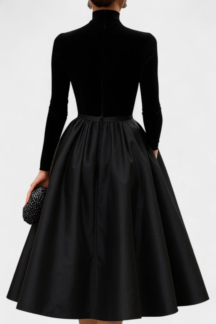 Two-Tone Velvet and Satin Mahaut Midi Dress