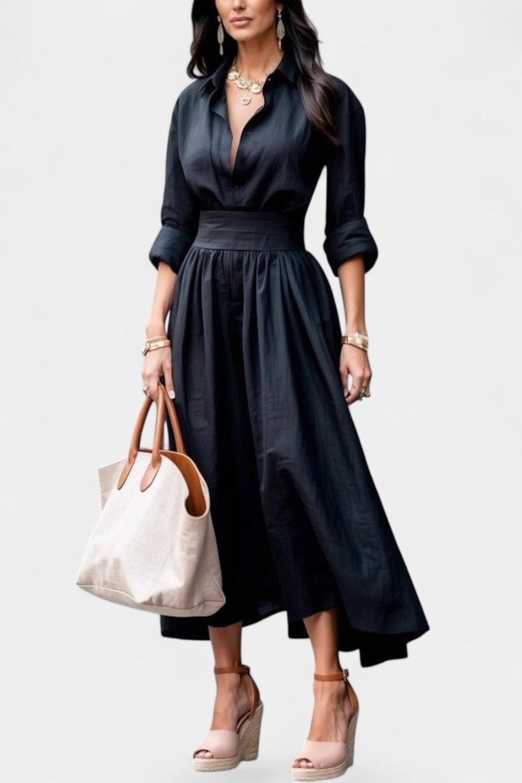 Yésica Elegant Waist-Defined Flowing Shirt Dress