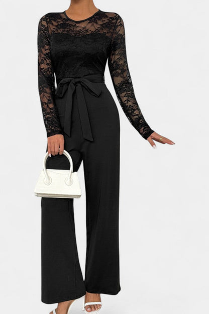 Éviana™ - Chic Lace Jumpsuit with Adjustable Tied Waist