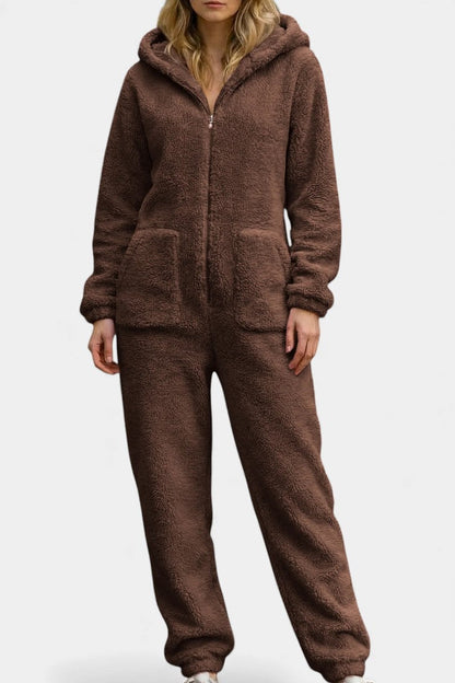 Noelle™ - Zip-Up Hooded Plush Jumpsuit