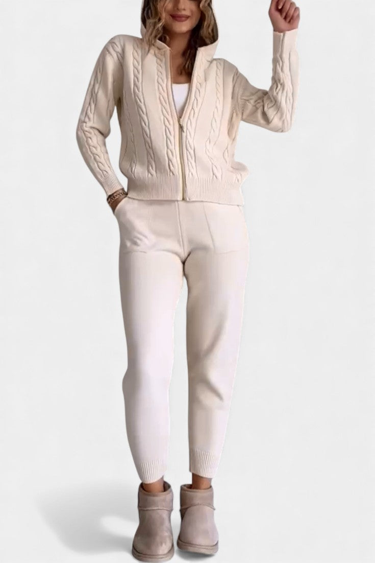 Perdita™ - Cardigan & Twisted Jacquard Sweater Set - Casual Style