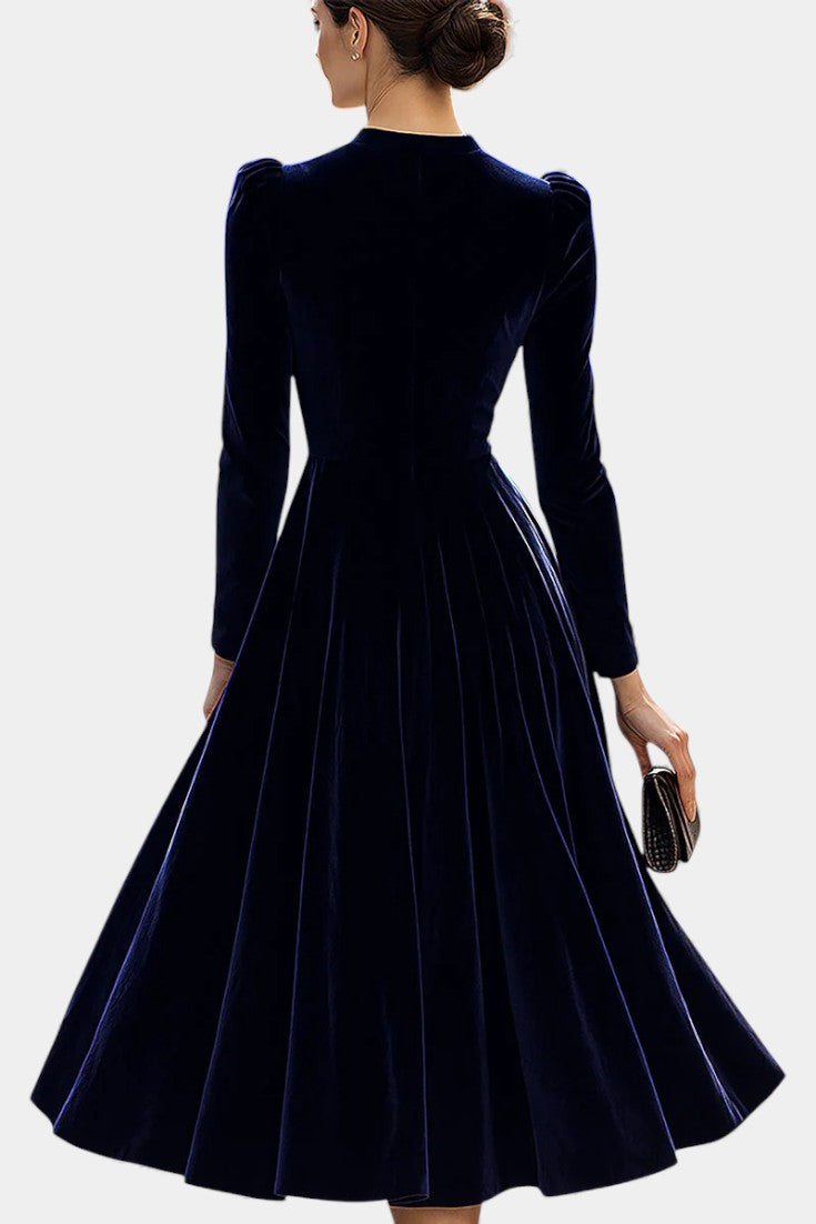 Zéliane Opulent Navy Blue Velvet Midi Dress