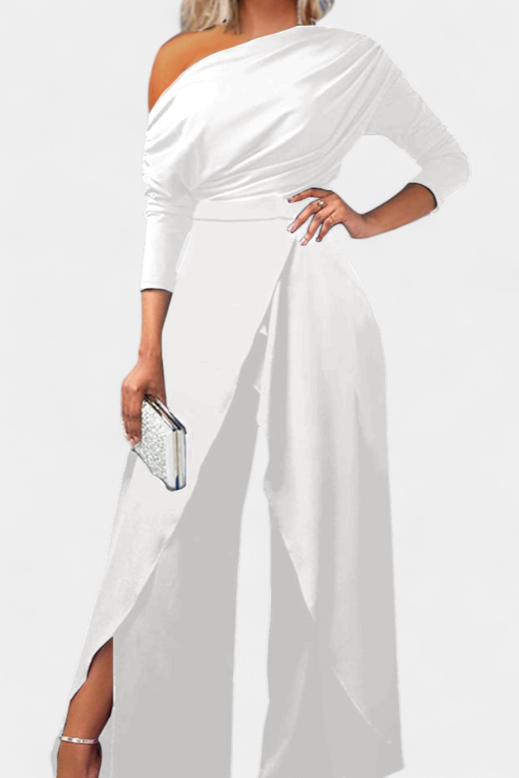 Brina™ - Asymmetrical Jumpsuit with Pearl-Embellished Shoulders and Straight Legs