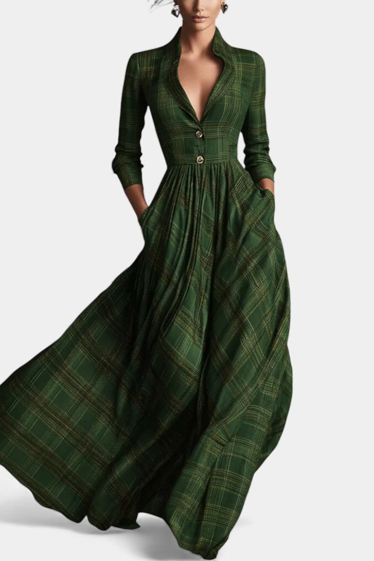 Philae Elegant Flared Dress Featuring a Sophisticated Tartan Design